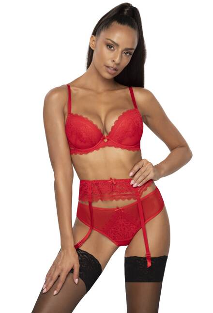 Set push-up bra red Estelle M-0198/11/2 + thongs + suspender belt