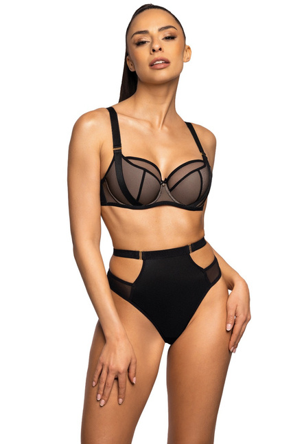 Set semi-soft bra black Denise M-0201/21 and high thongs S-0201/4/1