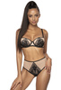 Komplet biustonosz push-up beżowo-czarny Lindsay M-0203/11/2 i figi otwarte F-0203/55