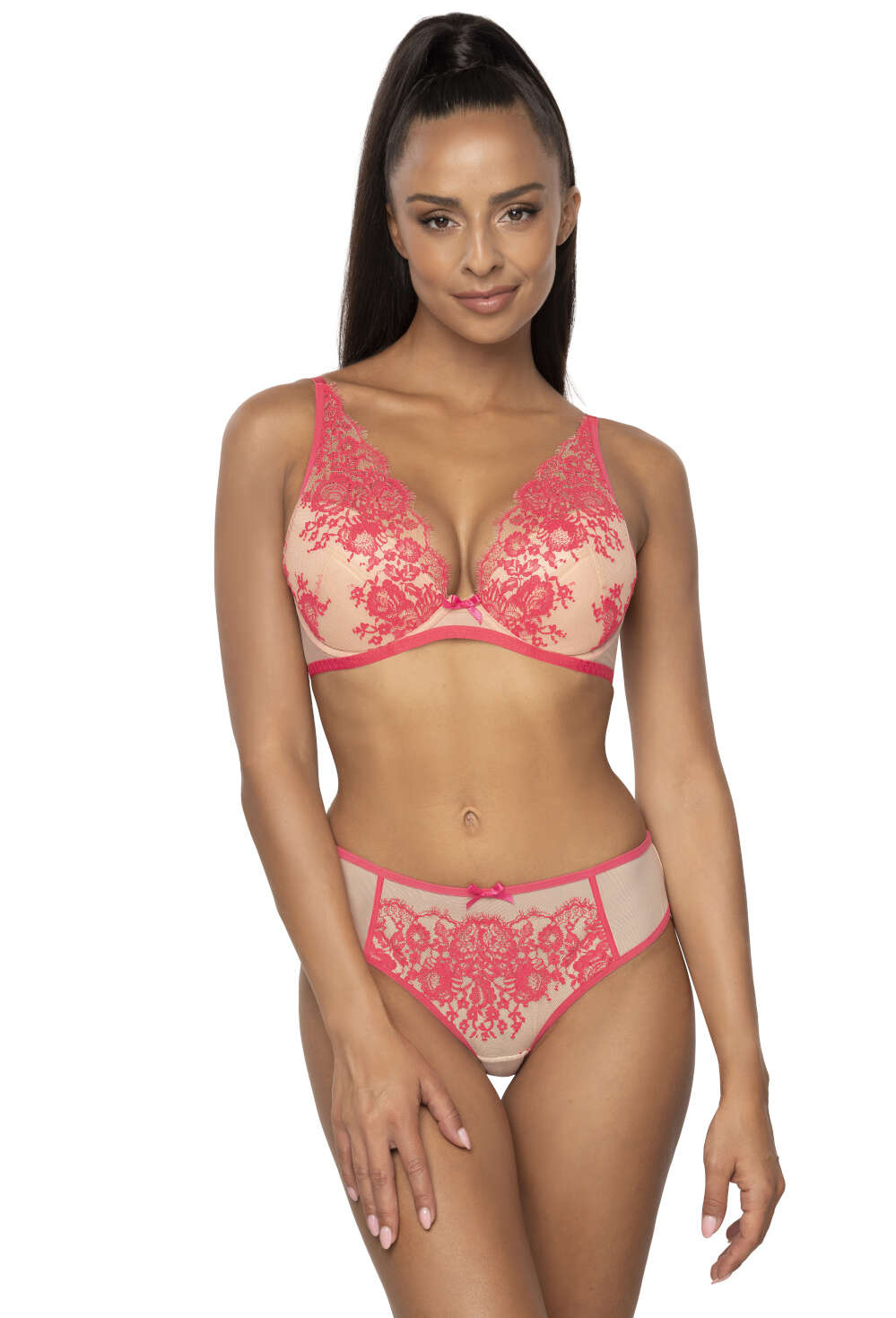 Komplet biustonosz push-up beżowo- różowy Frances M-3804/11/1 i stringi S-3804/4